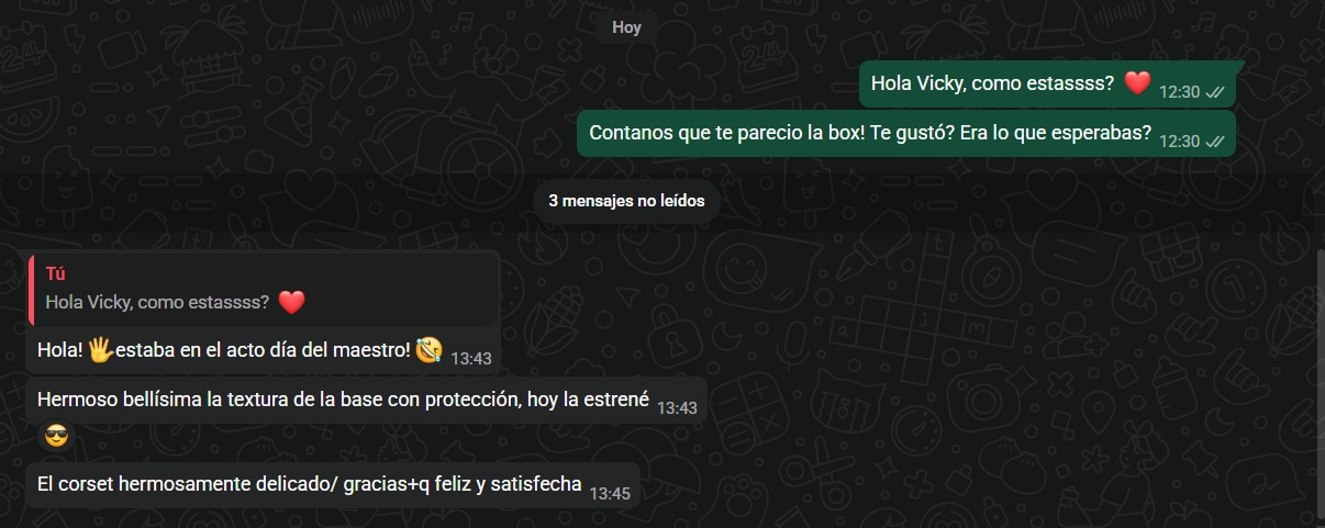 Conversación de WhatsApp sobre productos recibidos