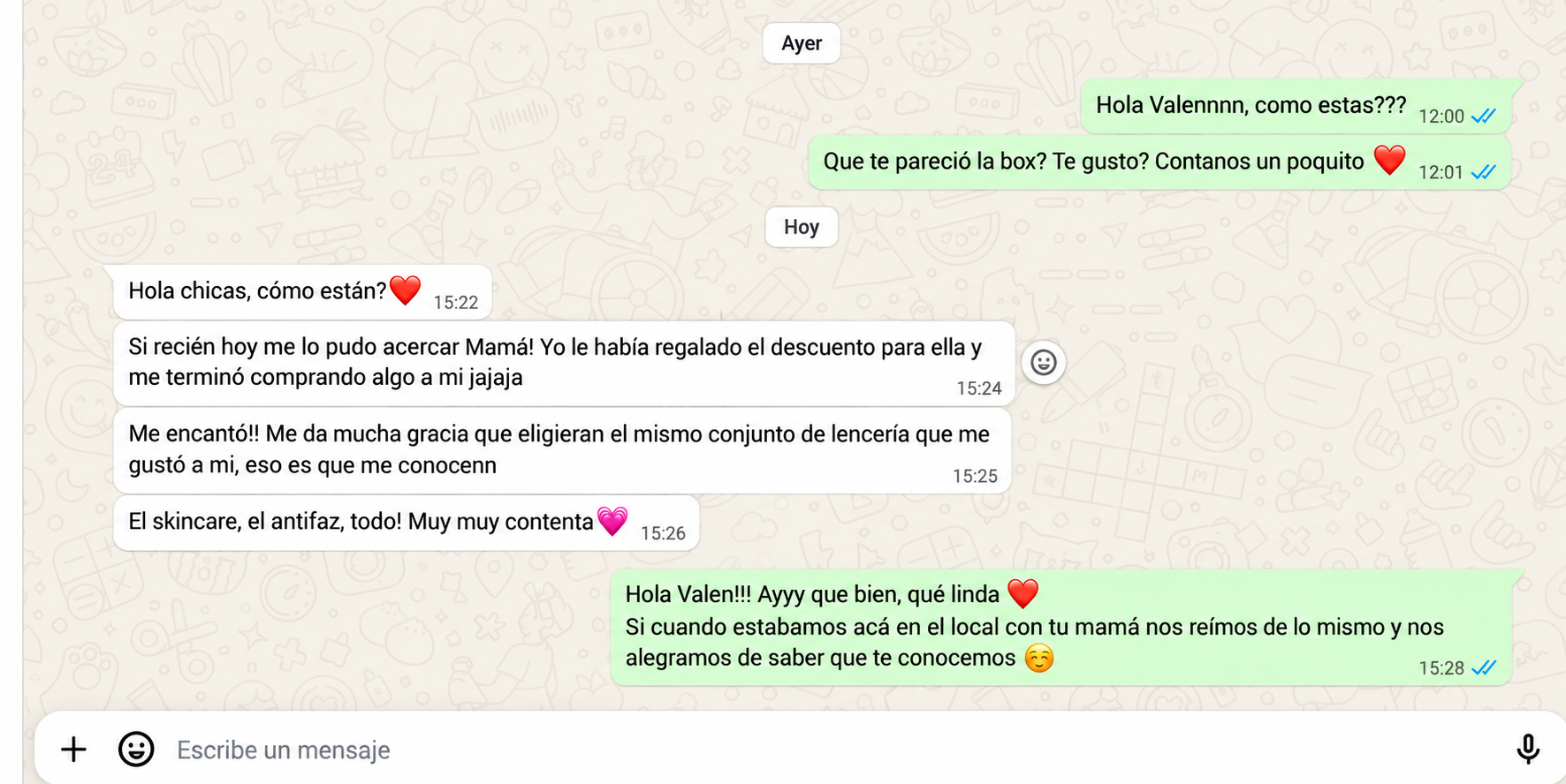 Conversación de WhatsApp sobre una selección personalizada